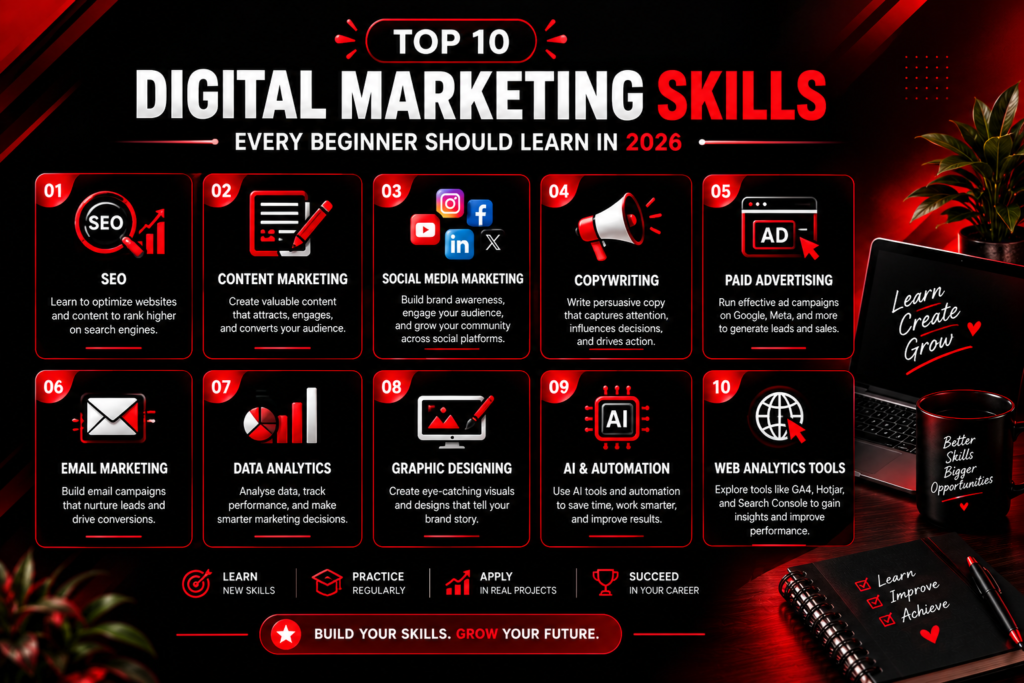 Top 10 Digital Marketing Skills Every Beginner Should Learn in 2026 Top 10 Digital Marketing Skills for Beginners 2026